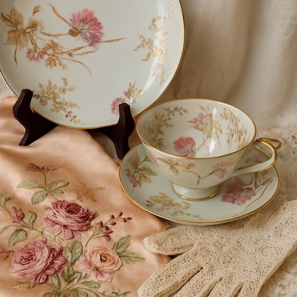 Bareuther Bavaria Porcelain | Tea Set | Cup, Saucer & Plate | Gilded Floral - Picture 14 of 14